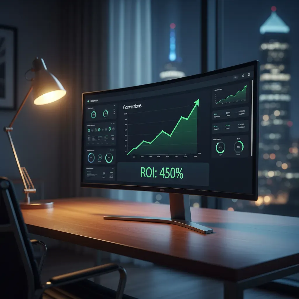Interface de gestion Google Ads affichant des graphiques de conversion et de ROI