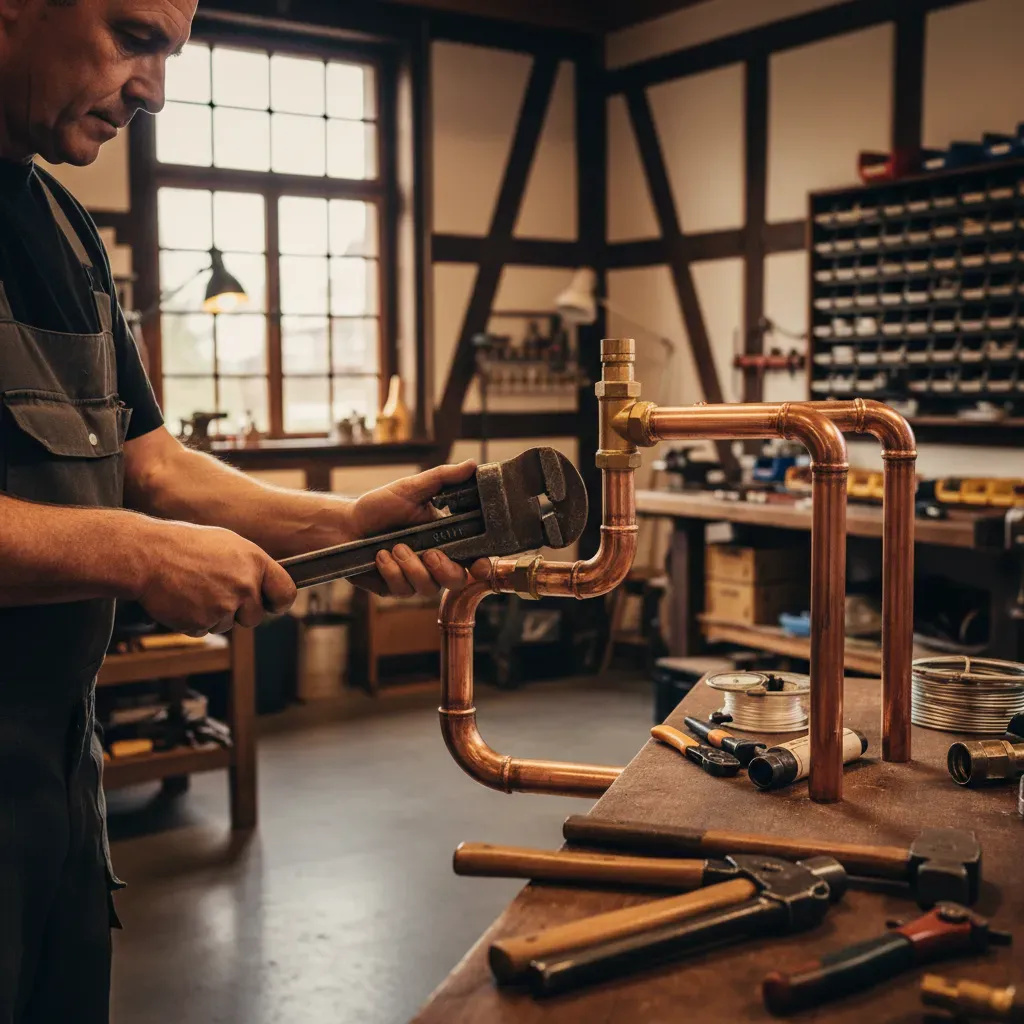 Plombier professionnel effectuant la maintenance d'une chaufferie collective