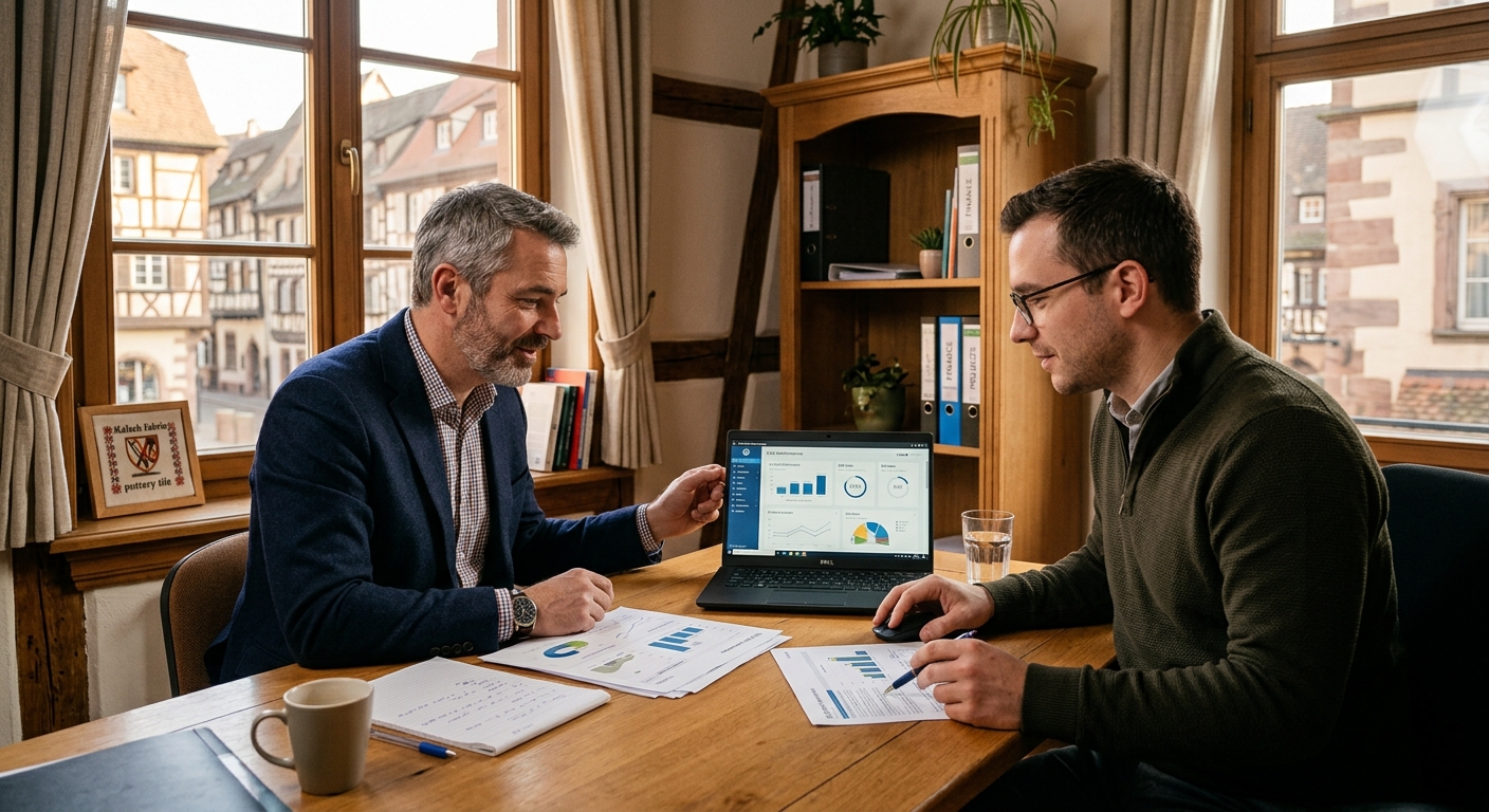 Un dirigeant de PME et un expert digital analysant des résultats B2B