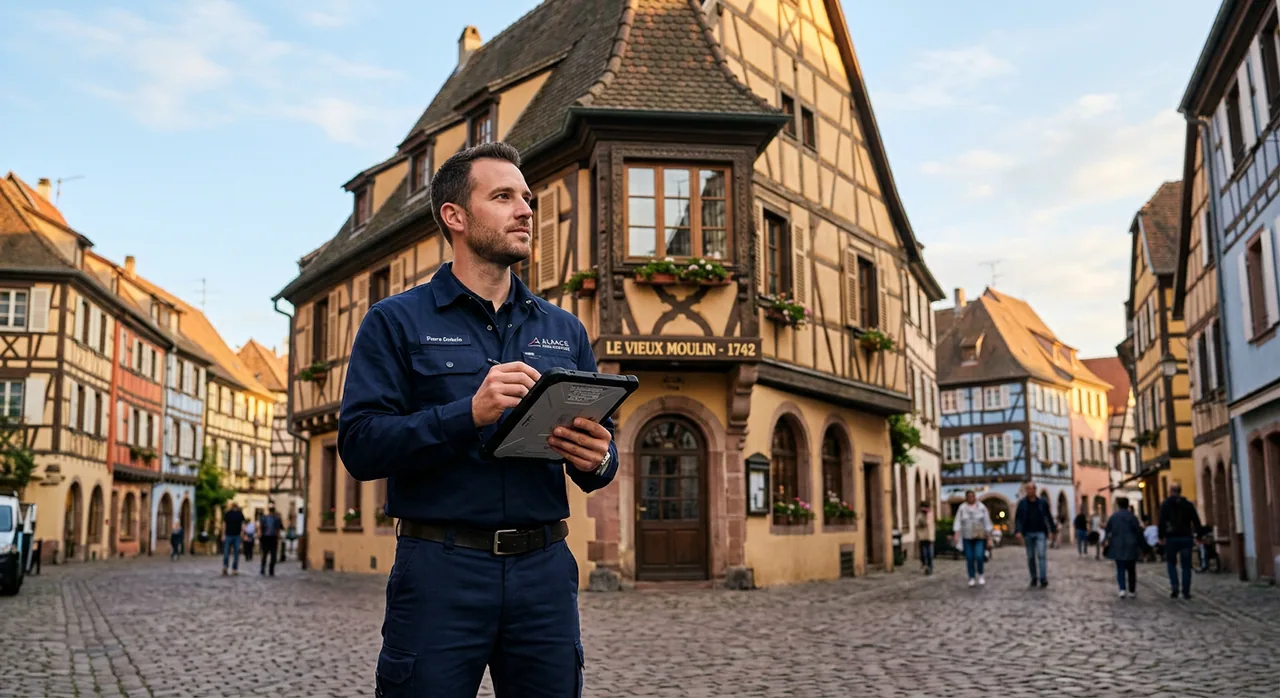 Un technicien expert analysant un bâtiment pour un contrat de maintenance