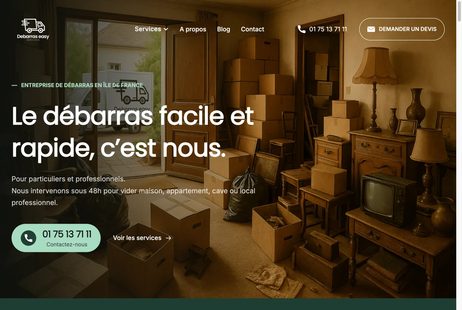 Capture réelle du site Debarras Easy