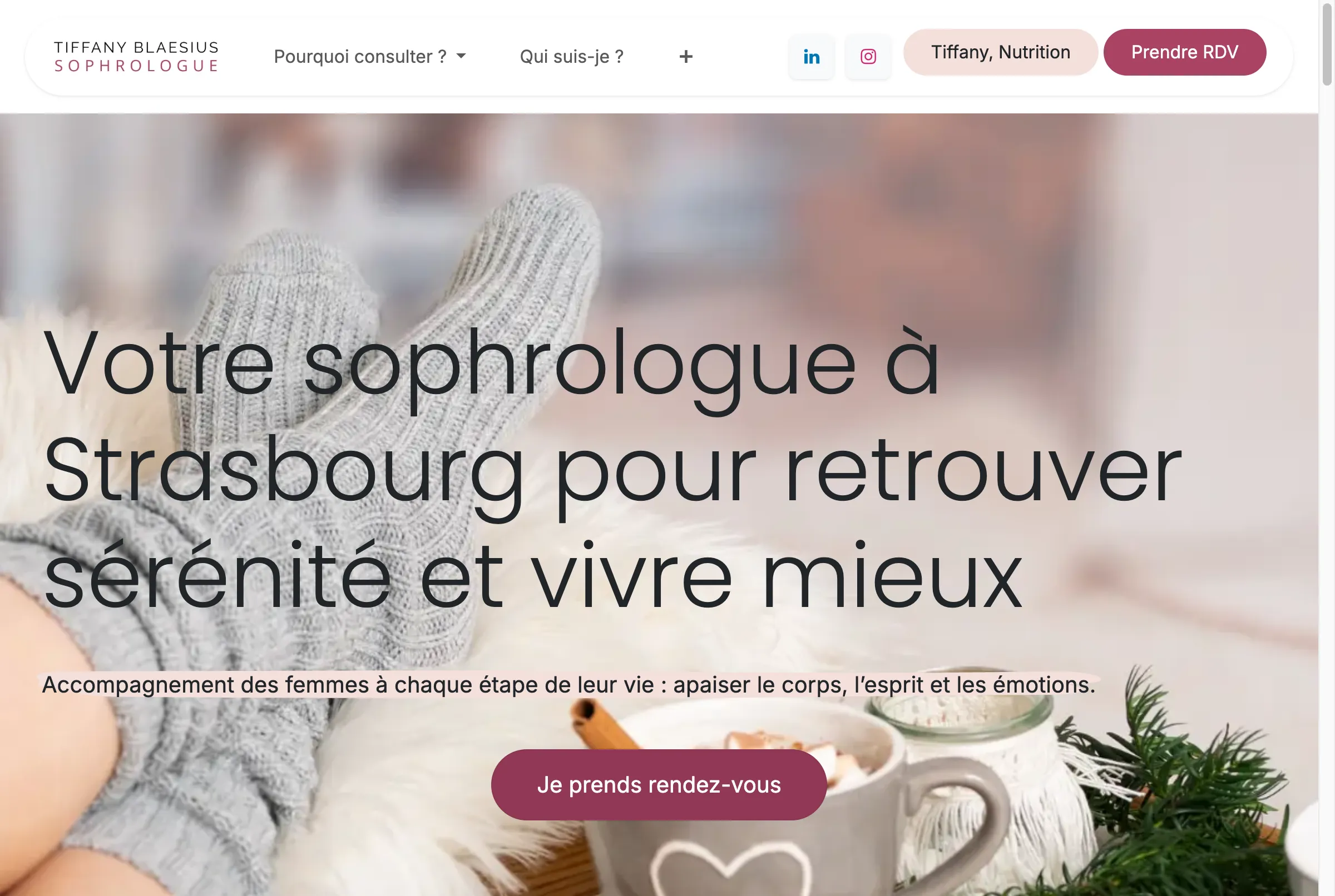 Capture d'écran du site Tiffany Sophro optimisé pour le référencement naturel à Strasbourg