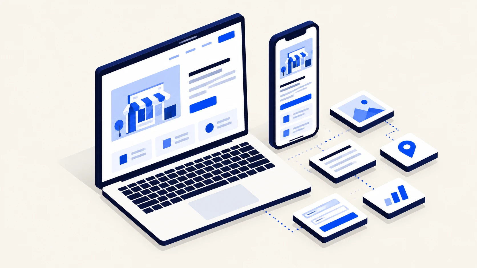 Illustration isométrique d’un site internet sur ordinateur et téléphone
