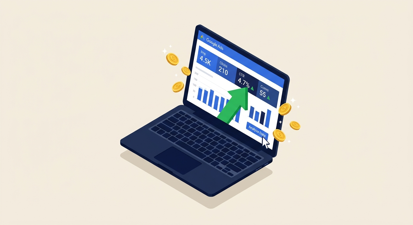 Expert Google Ads Alsace analysant les performances d'une campagne pour une entreprise technique